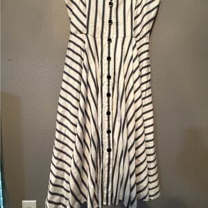 White House Black Market White Dress with Black Stripes Midi